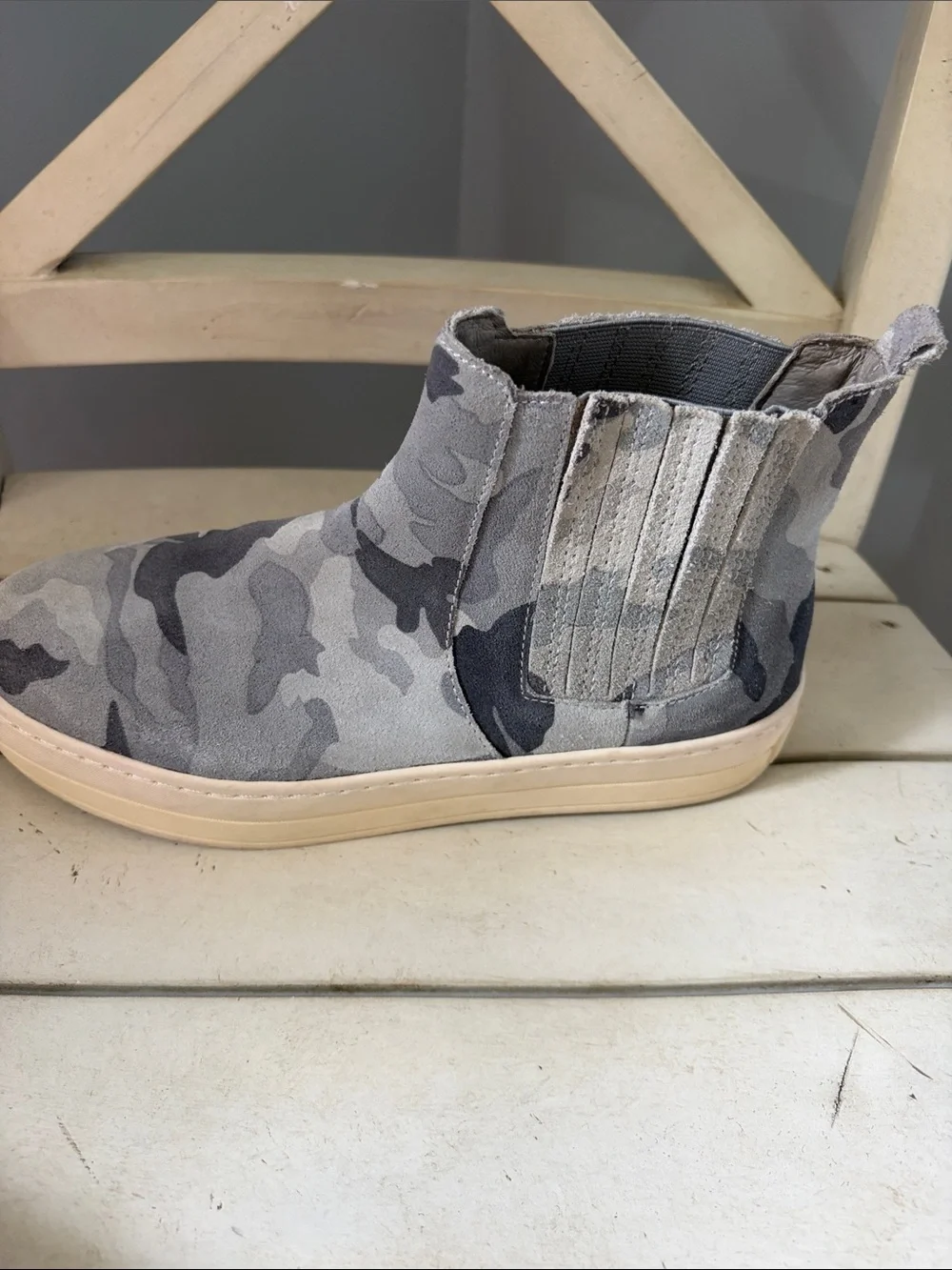 J Slides Grey Camo Slip-On Chelsea Sneakers